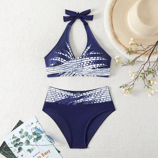 Damen Triangel-Bikini mit modischem Schnitt und graphischem Design R&B