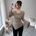 Damen Langarm Shirt mit Rippstruktur und weitem Ärmel R&B