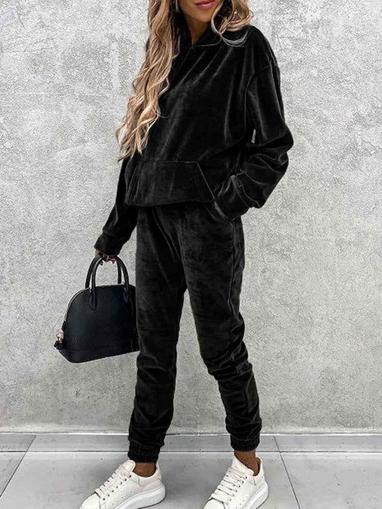 Damen kuscheliges Fleece-Set mit oversized Hoodie und bequemen Jogginghosen R&B