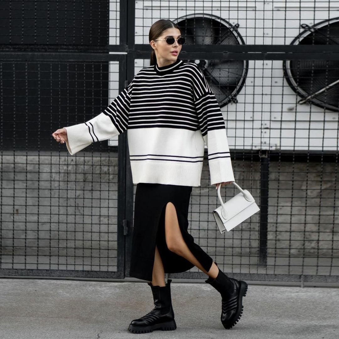 Damen Oversized Strickpullover im maritimen Design R&B