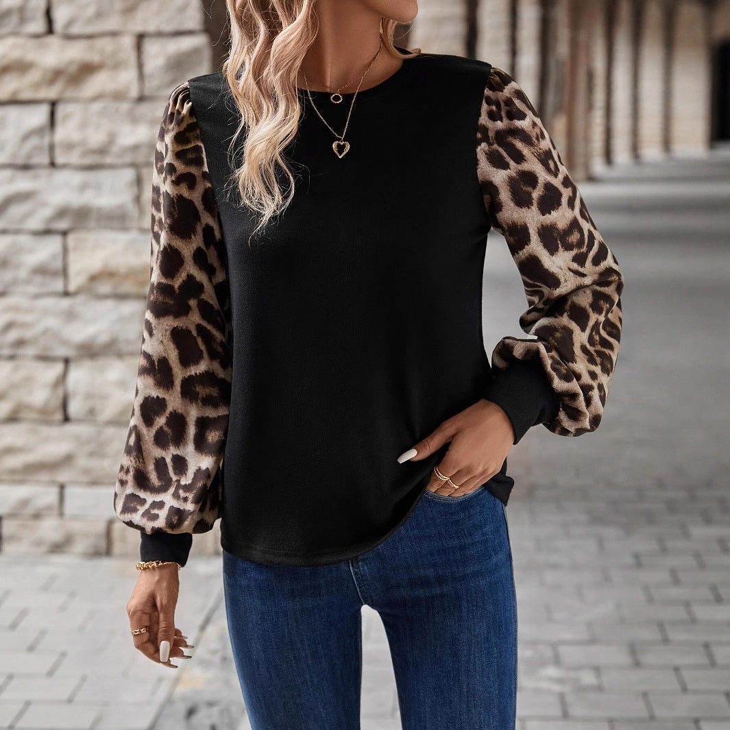 Damen Sweatshirt mit modischen Leopardenärmeln R&B