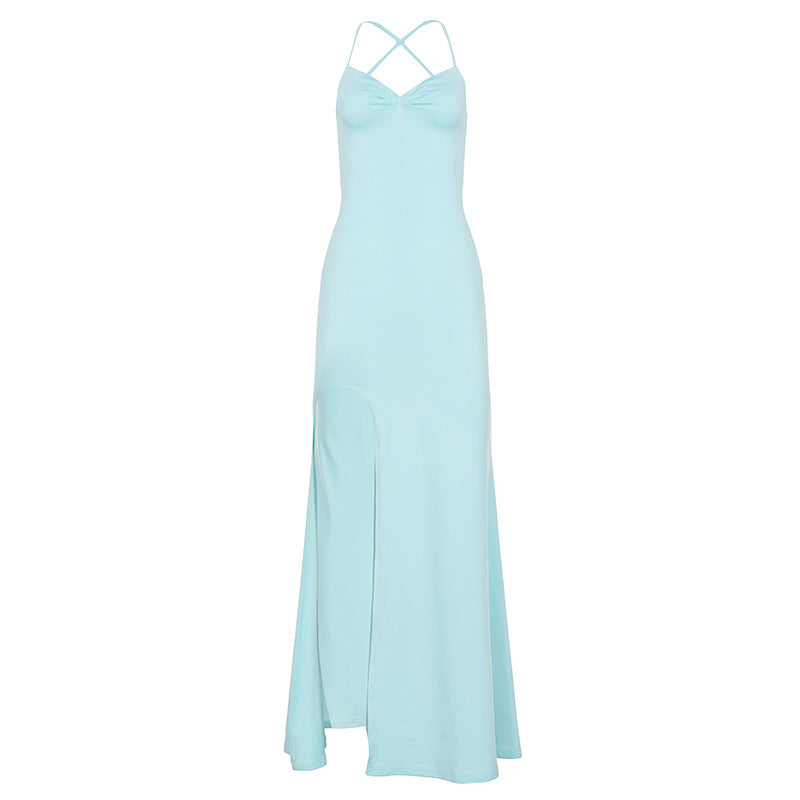 Damen Maxi-Kleid mit raffiniertem Schlitz und Spaghettiträgern R&B