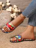 Damen Sommerliche Zehentrenner-Sandalen mit buntem Musterdruck R&B