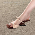 Damen elegante Mules mit dekorativen Schleifen und einzigartigem Absatzdesign R&B