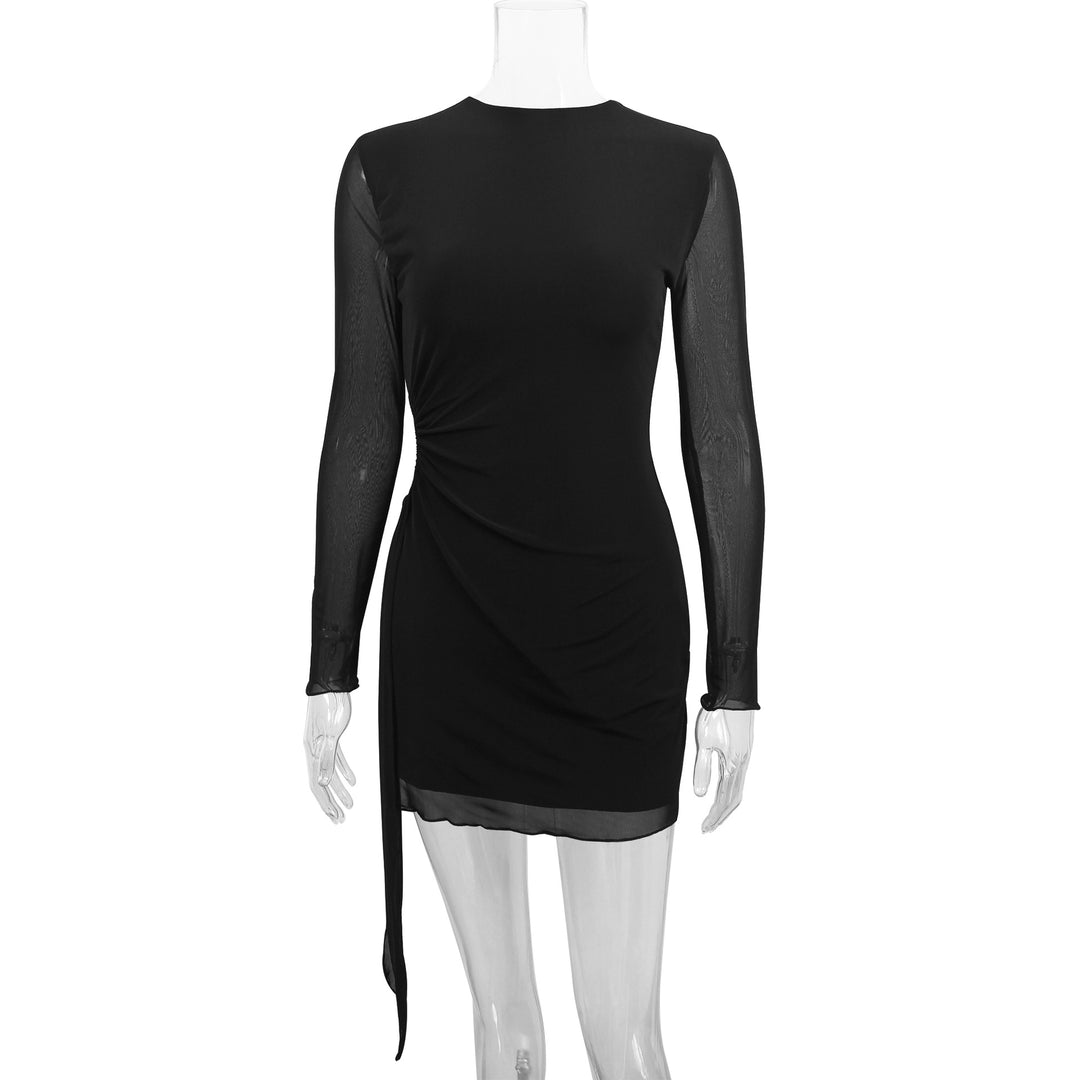 Damen elegantes Minikleid mit transparenten Ärmeln und seitlichem Schlitz R&B