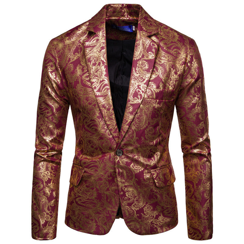 Herren exklusiver Paillettenblazer mit goldenen Verzierungen und modernem Schnitt R&B