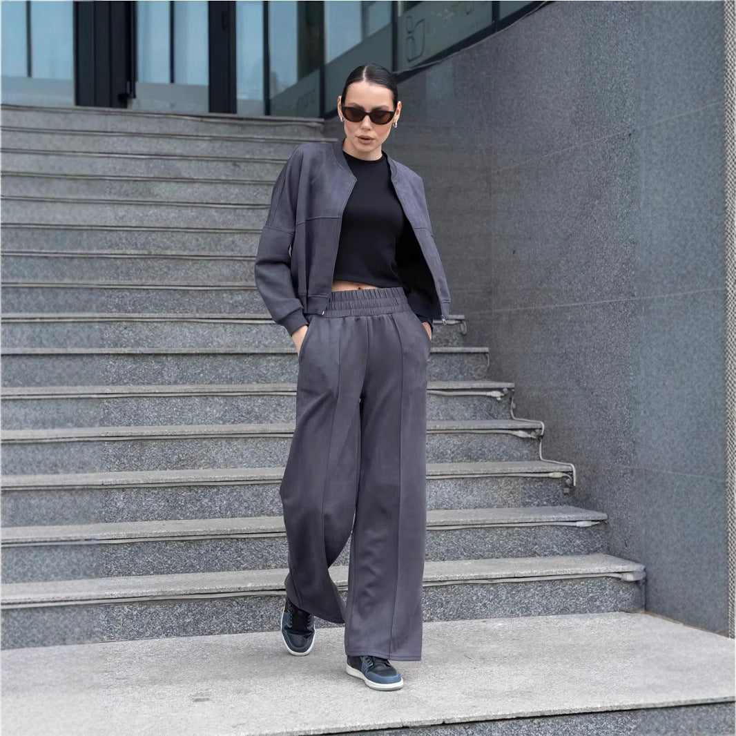 Damen Lässiges Sweatjacken- und Hose-Set mit elastischem Bund R&B