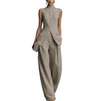 Damen Eleganter suit mit hochgeschlossenem Kragen und weitem Bein R&B