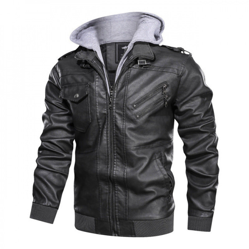 Herren jacke im modernen Biker-Stil mit abnehmbarer Kapuze R&B