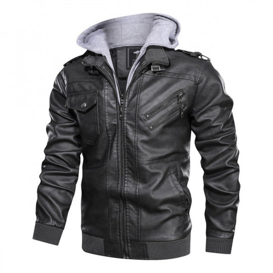 Herren jacke im modernen Biker-Stil mit abnehmbarer Kapuze R&B