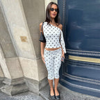 Damen Polka-Dot-Einteiler mit asymmetrischem Schnitt R&B