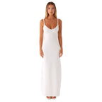 Damen Elegantes Maxirockkleid mit tiefem V-Ausschnitt und feinen Trägern R&B