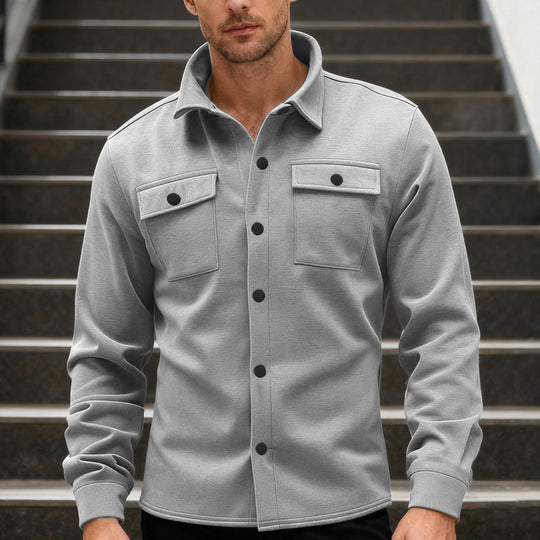Herren nan Twill-Overshirt mit Hemdkragen, aufgesetzten Brustklappen und geradem Saum R&B