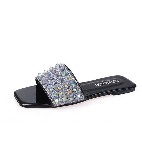 Damen elegante Riemchen-Pantoletten mit funkelndem Strass R&B