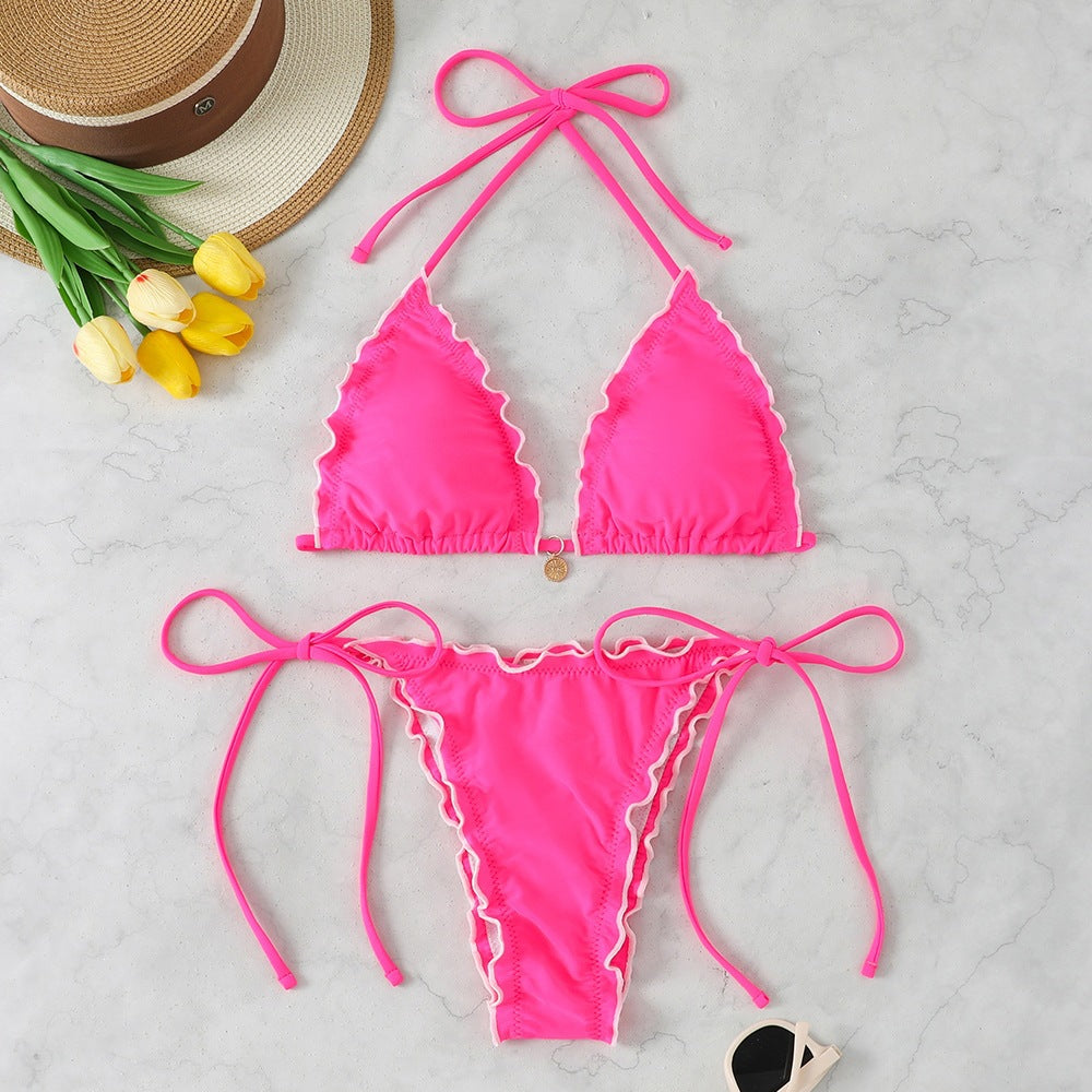 Damen Triangel-Bikini-Set mit verspieltem Rüschendetail R&B