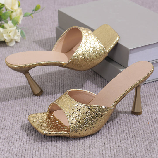 Damen elegante Slingback-Pantoletten mit Schlangenleder-Optik R&B