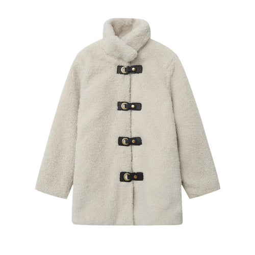 Damen kuschelige Fleecejacke mit dekorativen Knopfverschlüssen R&B