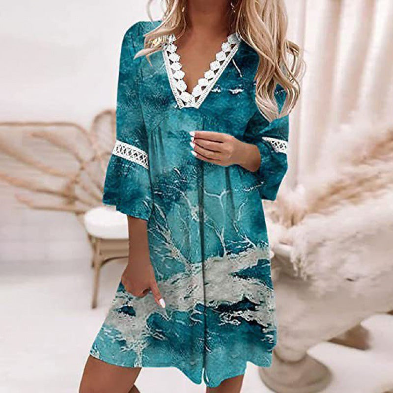 Damen Blumiges Tunika-Kleid mit Spitzenakzenten R&B