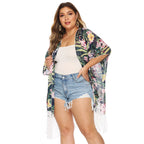 Damen luftiger Strandkimono mit fransigen Akzenten R&B