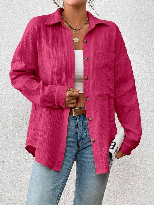 Damen Lässiges Overshirt mit Knopfleiste und Brusttasche R&B