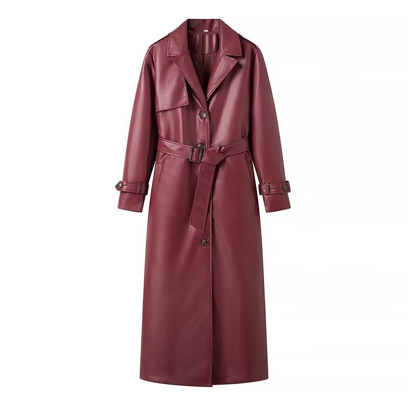 Damen modischer Kunstleder-Mantel mit elegantem Schnitt R&B