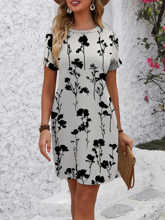 Damen lässiges Kurzarmkleid mit kreativem geometrischen Muster R&B