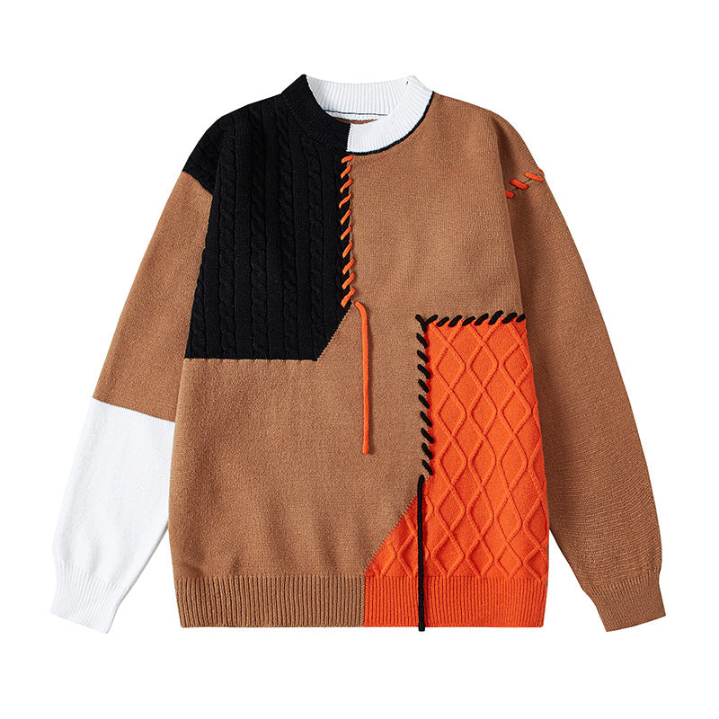 Damen kreativer Pullover mit strukturiertem Patchwork-Design und einzigartigen Details R&B