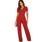Damen Eleganter Jumpsuit mit Taillengürtel und Puffärmel R&B