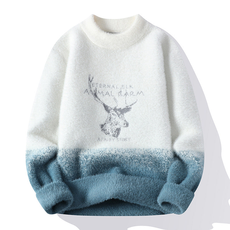 Damen Flauschiger Winterpullover mit kreativem Motiv und hohem Kragen R&B
