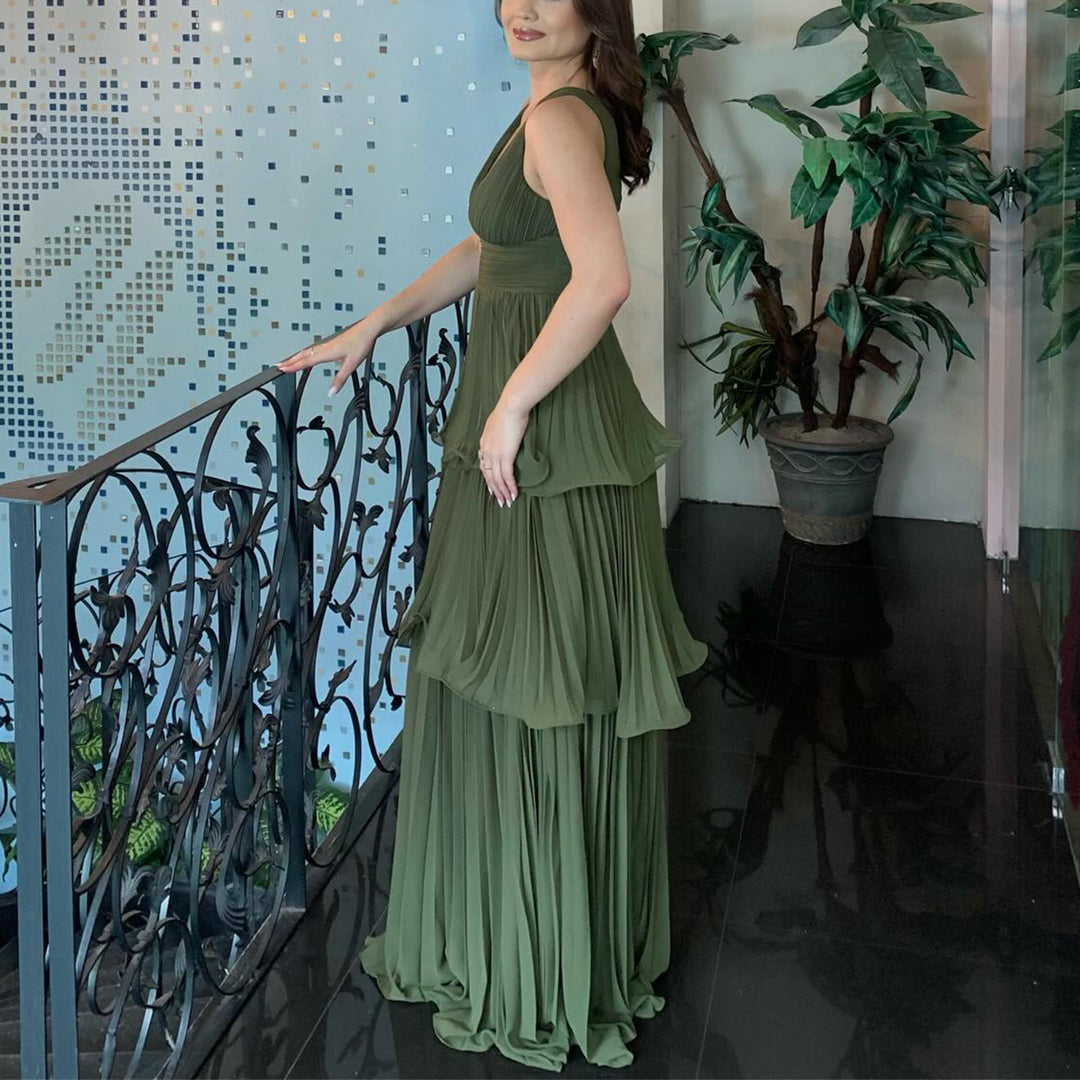 Damen Maxi-Kleid mit voluminösen Falten und femininer Silhouette R&B