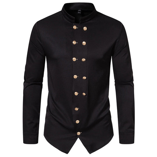 Herren Stehkragen-Hemd mit eleganten Knopfdetails R&B