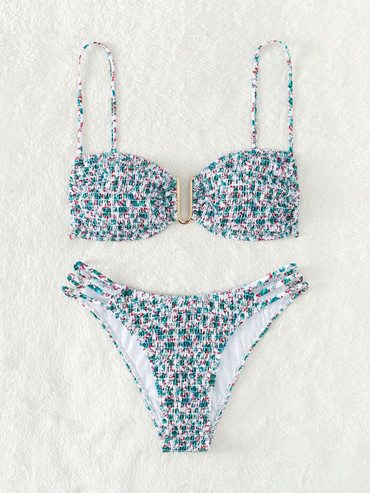 Damen Push-Up-Bikini mit verstellbaren Trägern und goldenen Akzenten R&B