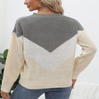 Damen Strickpullover mit V-Ausschnitt und Farbblockdesign