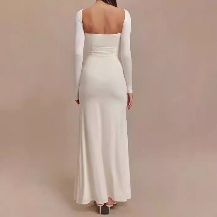 Damen Elegantes Maxikleid mit tiefem Schlitz und langen Ärmeltechnik R&B