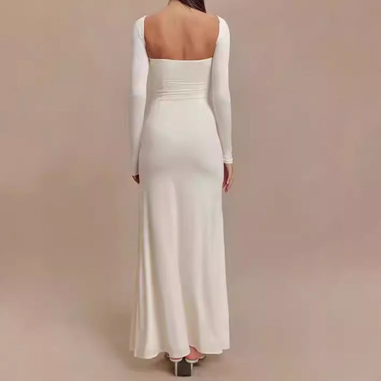 Damen Elegantes Maxikleid mit tiefem Schlitz und langen Ärmeltechnik R&B