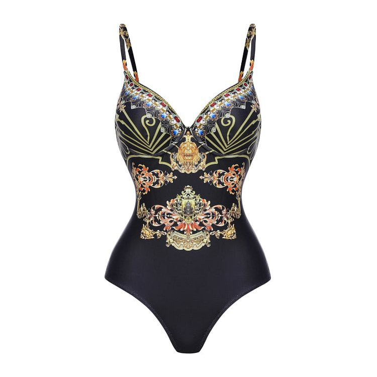 Damen Einteiler Badeanzug mit elegantem Design und passendem Wickeltuch R&B