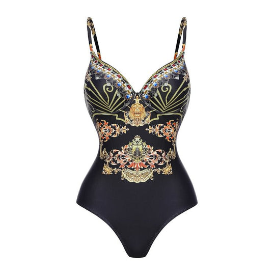 Damen Einteiler Badeanzug mit elegantem Design und passendem Wickeltuch R&B