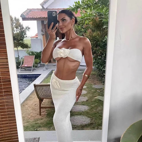 Damen Bandeau-Top und knitted Rock Set R&B