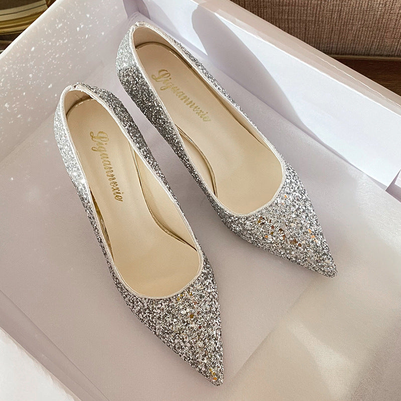 Damen schicke Pumps mit glitzerndem Obermaterial und elegantem Stiletto R&B