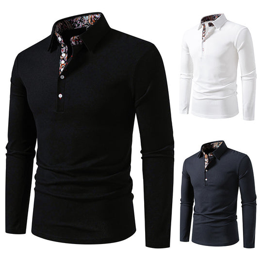 Herren Langarm Poloshirt mit außergewöhnlichem Kragen-Design R&B