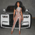 Damen Eleganter und figurbetonter Jumpsuit mit transparenten Einsätzen R&B
