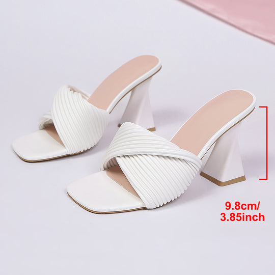 Damen elegante Plateau-Pantoletten mit geflochtenem Riemendesign R&B