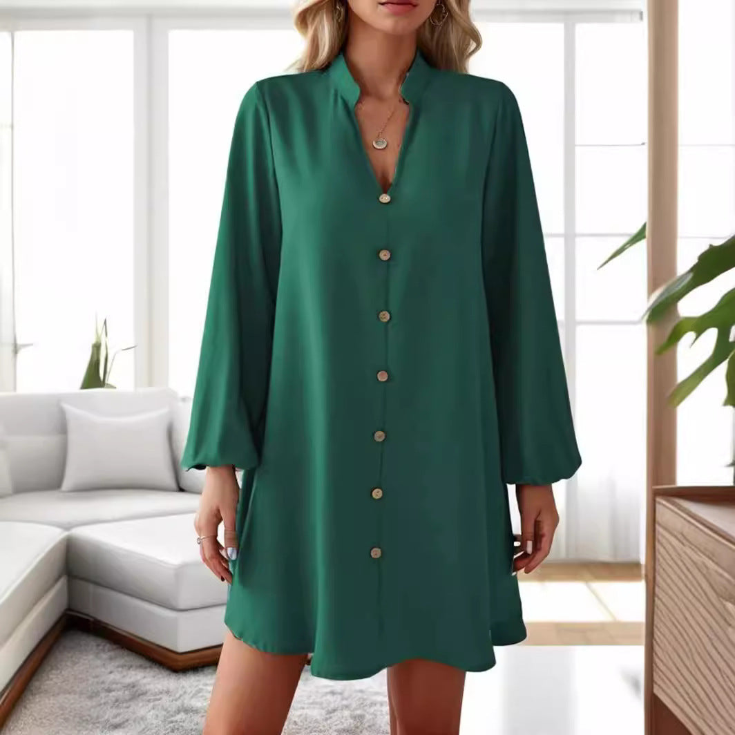 Damen kurzes Kleid mit Knopfleiste und eleganten Puffärmeln R&B