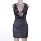 Damen figurbetontes Cocktailkleid mit tiefem V-Ausschnitt und raffiniertem Ausschnitt R&B