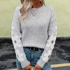 Damen Strickpullover mit floralem Muster und Rundhalsausschnitt R&B