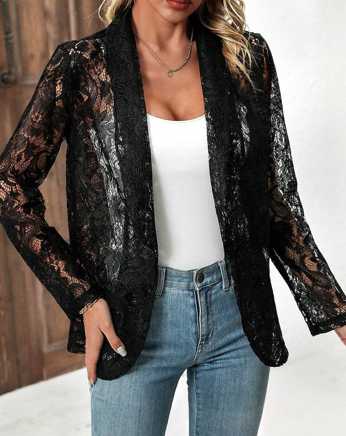 Damen elegante Spitzenjacke mit lässigem Schnitt R&B