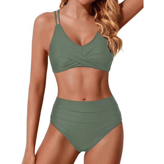 Damen Hochtailliertes Bikini-Set mit gerafftem Oberteil R&B