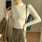 Damen Langarm Crop-Top mit hohem Kragen und figurbetontem Schnitt