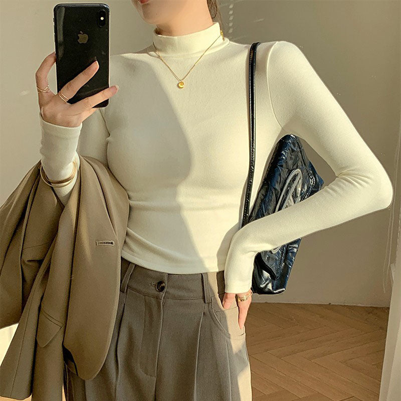 Damen Langarm Crop-Top mit hohem Kragen und figurbetontem Schnitt