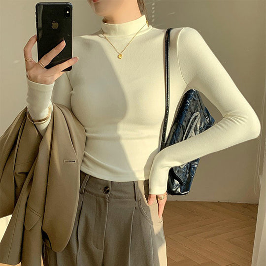 Damen Langarm Crop-Top mit hohem Kragen und figurbetontem Schnitt